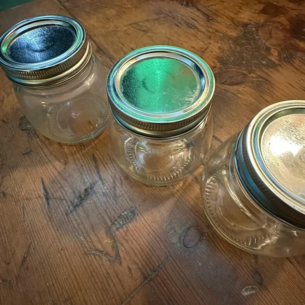 Three 12 oz Mason Glass Jars with Lids
